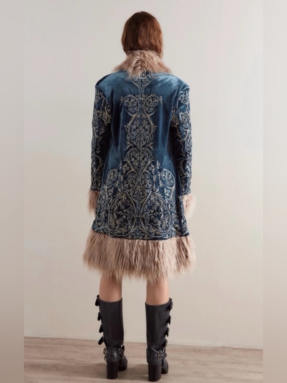 NWT FP Understated Leather ‘Moon Glow’ Penny Lane Embroidered Coat in Sapphire - Picture 5 of 9